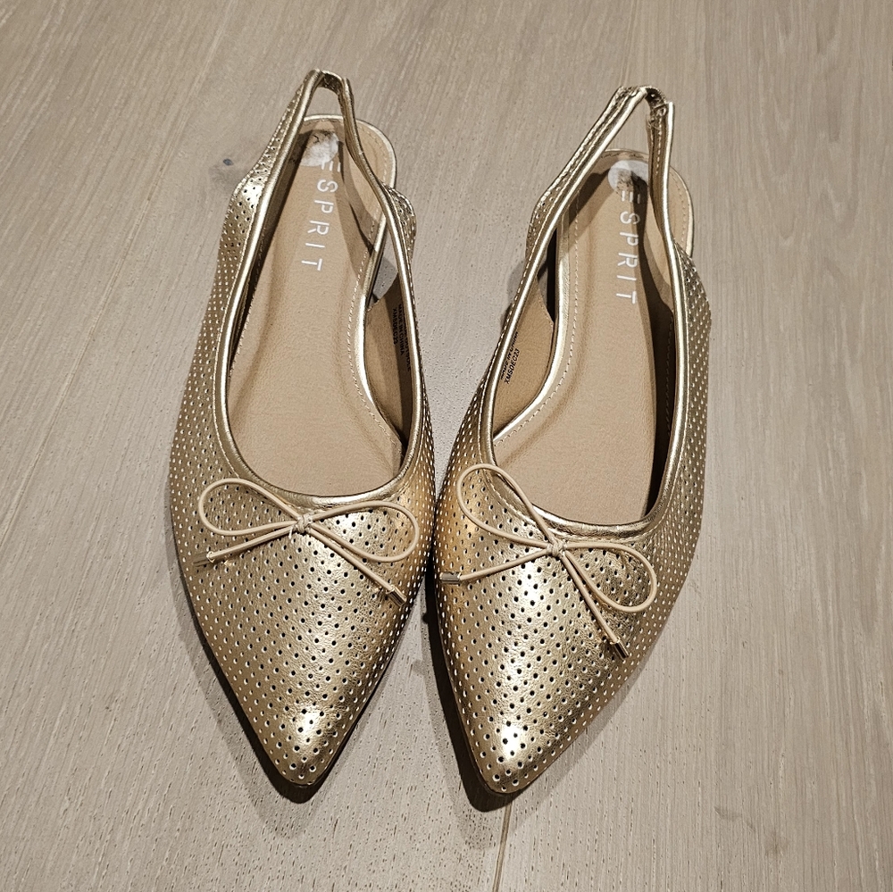 Esprit Petria Gold Pointy Toe Slingback Flats